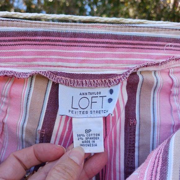 ANN TAYLOR LOFT PETITE STRETCH PINK BROWN WHITE STRIPED PANTS, SIZE 8P LADIES - Picture 7 of 10